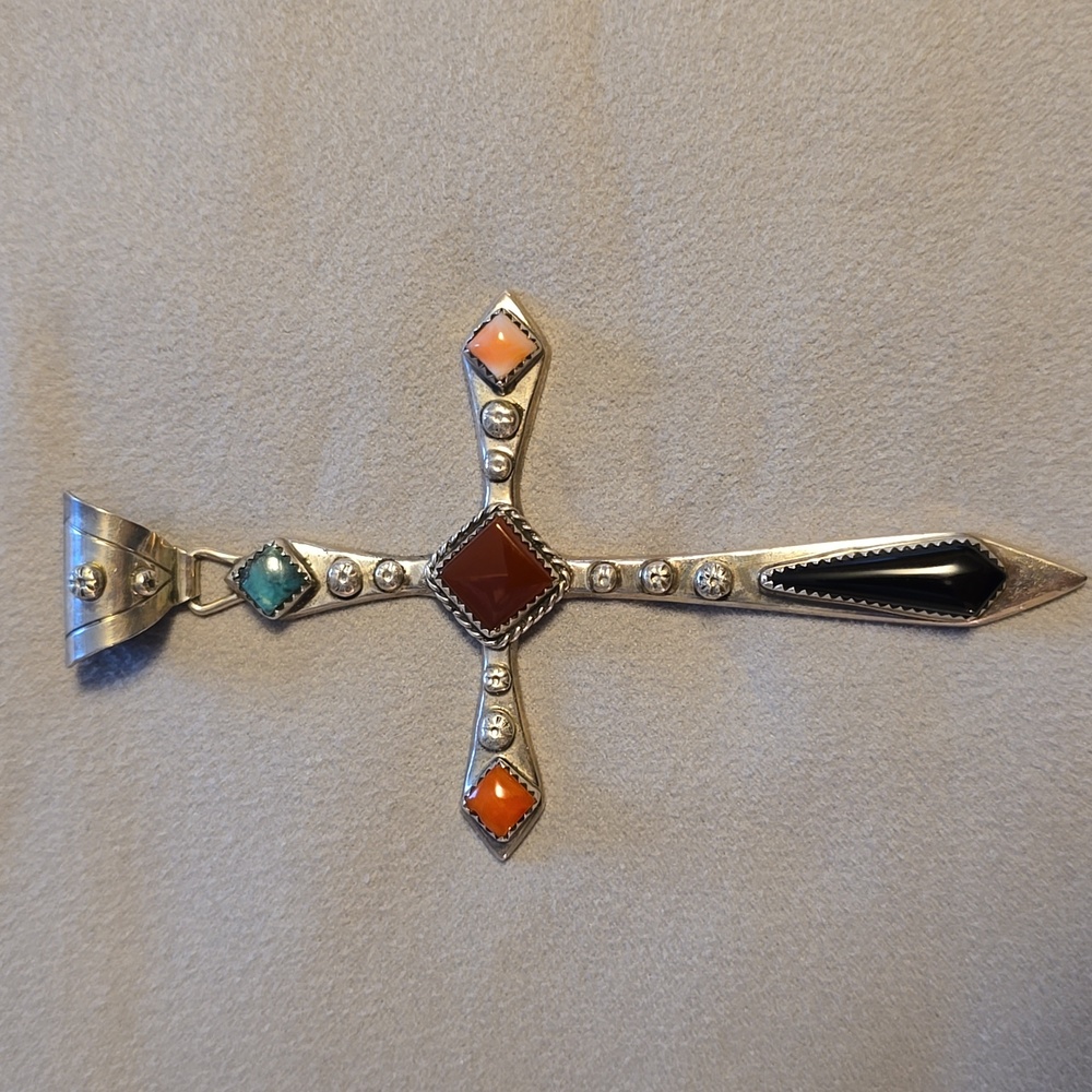 Multi-Stone & Sterling Silver Cross Pendant